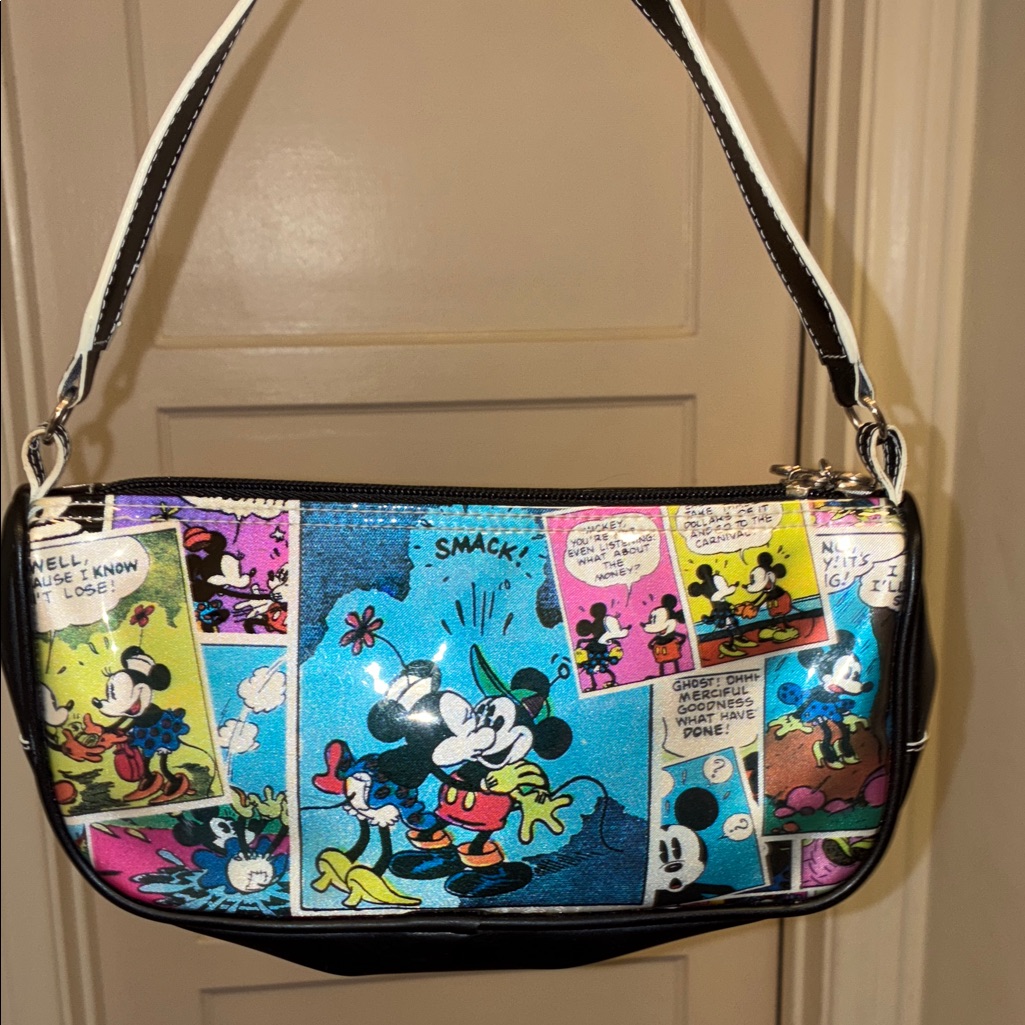 Y2k Vintage Disney Mickey & Minnie Mouse Comic Sketch Baguette Shoulder Bag